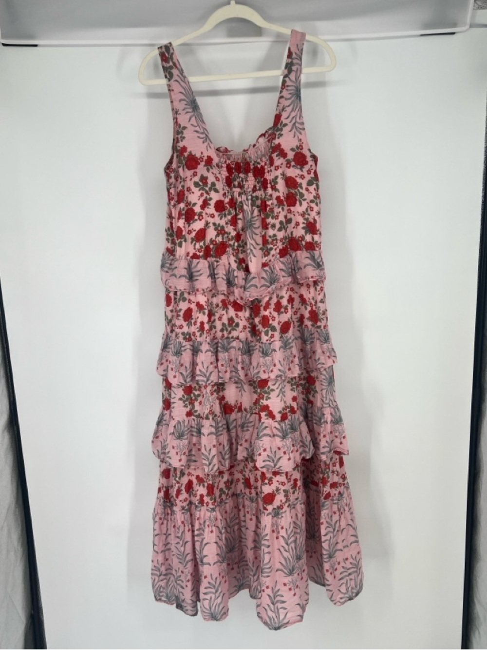 Anthropologie Sleeveless Square Neck Red Floral Ruffled Bohemian Maxi Dress S - Picture 7 of 10